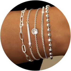 Gold Plated Stackable Dainty Bracelets for Women Jewelry Gift Set